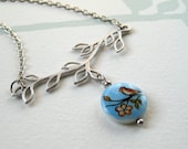 Little Bird Necklace, nature inspired jewelry, handpainted jewelry, bird fashion, spring jewelry, painted by hand necklace