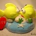 Custom Yellow Tang Fish Love Wedding Cake Topper with Ocean Base - for Summer Ocean Theme Wedding