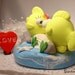 Custom Yellow Tang Fish Love Wedding Cake Topper with Ocean Base - for Summer Ocean Theme Wedding