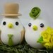 Custom Love Birds Wedding Cake Topper with Sweet Nest - the Bride Hold a Yellow Rose Bouquet(Choice of Color)