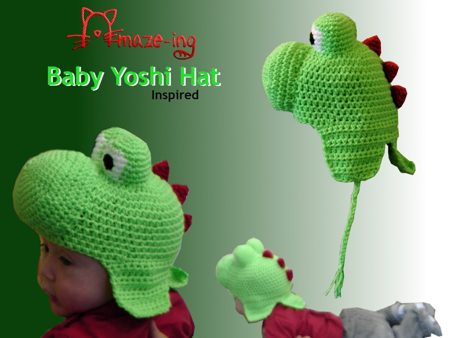 Amaze-ing Baby Yoshi - Inspired Hat - Made to Order