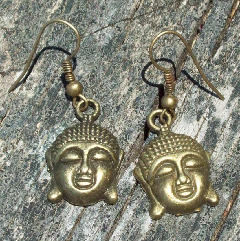 Buddha Earrings - antique brass / gold metal charm SALE