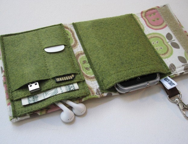 Nerd Herder odds and ends gadget wallet in Apple Crisp- iPod, Droid, Zune, MP3, metronome, digital camera, earbuds, SD cards, USB, extra batteries, guitar picks, IDs, credit cards, phone- one wallet holds whatever you want to round up.