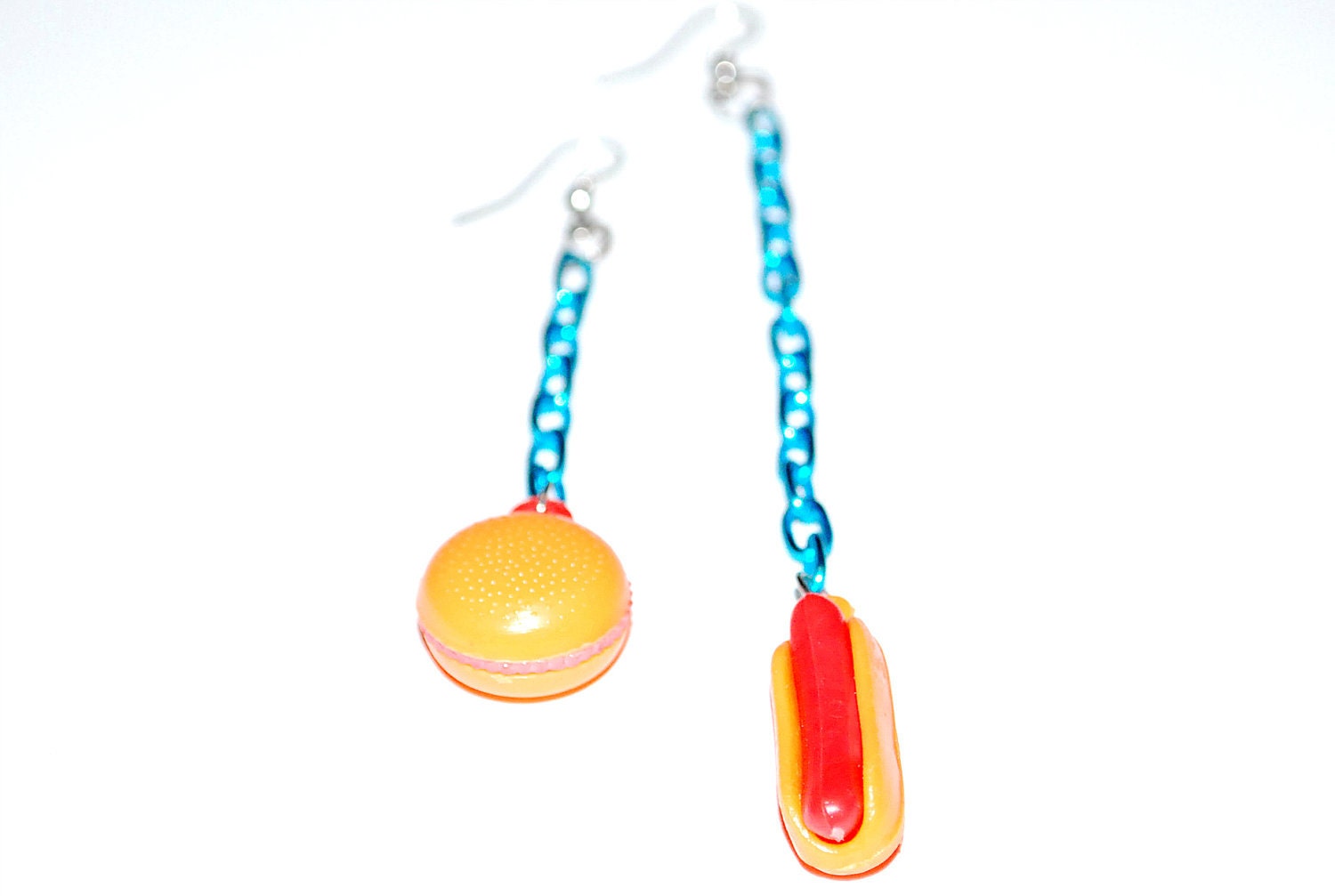 40% OFF - Hot Dog and Hamburger Assymetrical Dangle Earrings