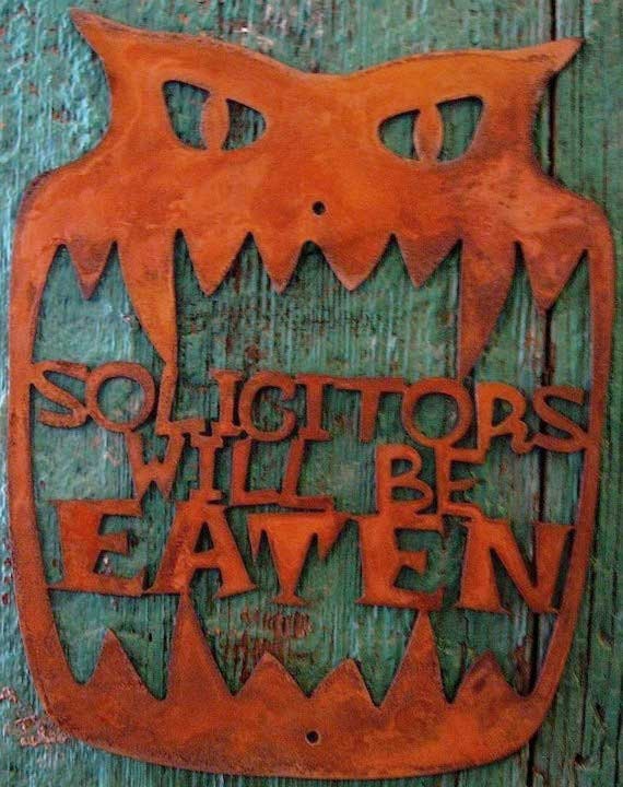 Solicitors Will Be Eaten Metal Wall Screw Mount Sign Halloween Monster