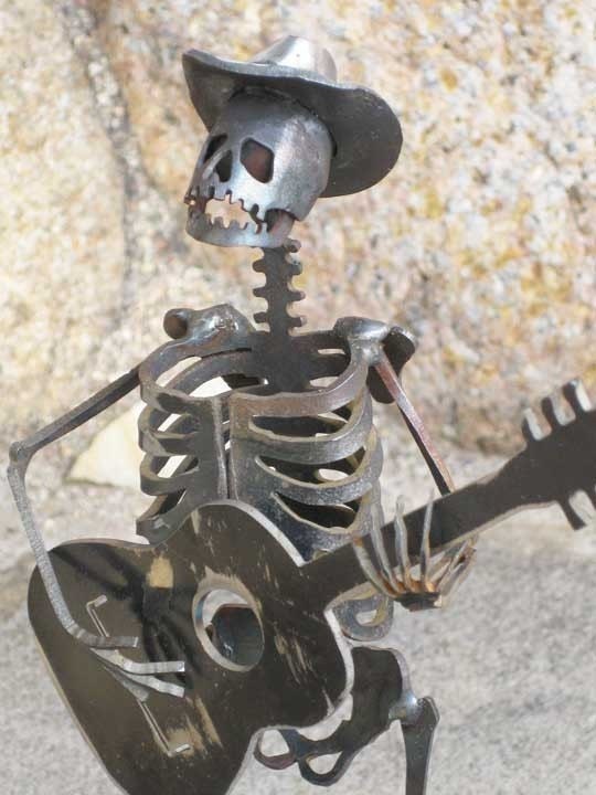 Cowboy Zombie Skeleton Guitarist Steel Sculpture
