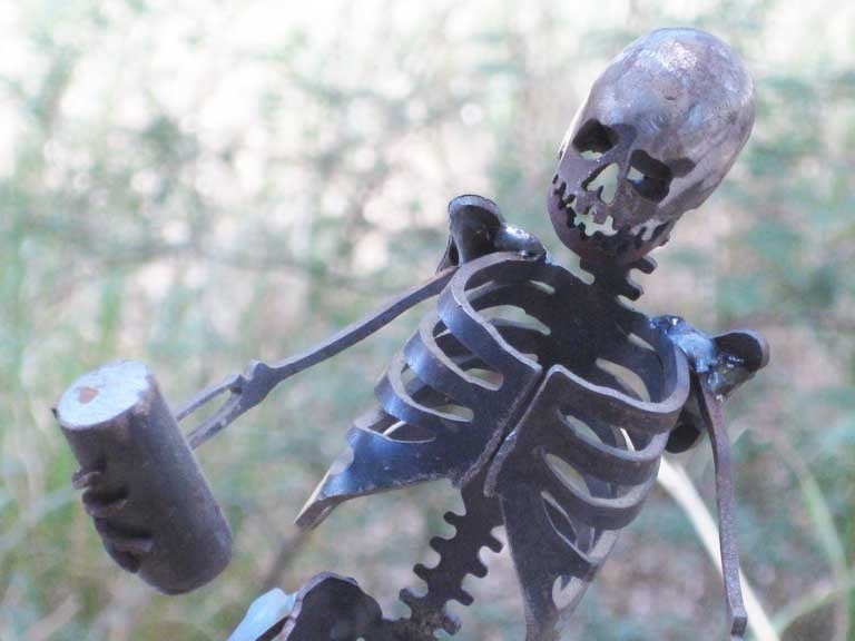Zombie Skeleton Drunk and Confused Metal Sculpture