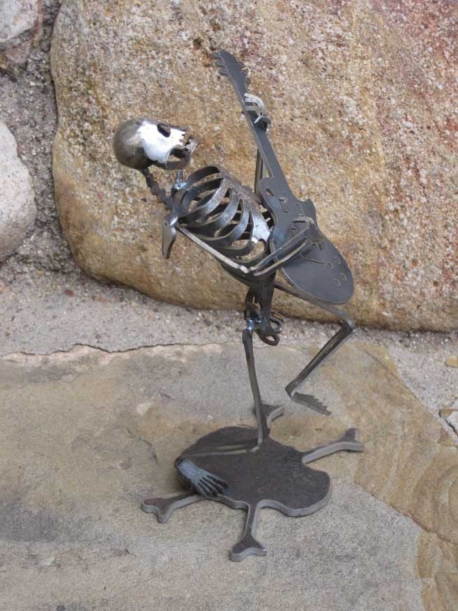 Zombie Skeleton Musician Guitar Solo Metal Sculpture