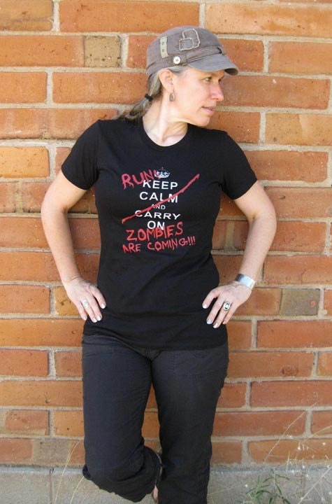 Zombie Shirt - Keep Calm Carry On - Run Zombies Are Coming T-Shirt