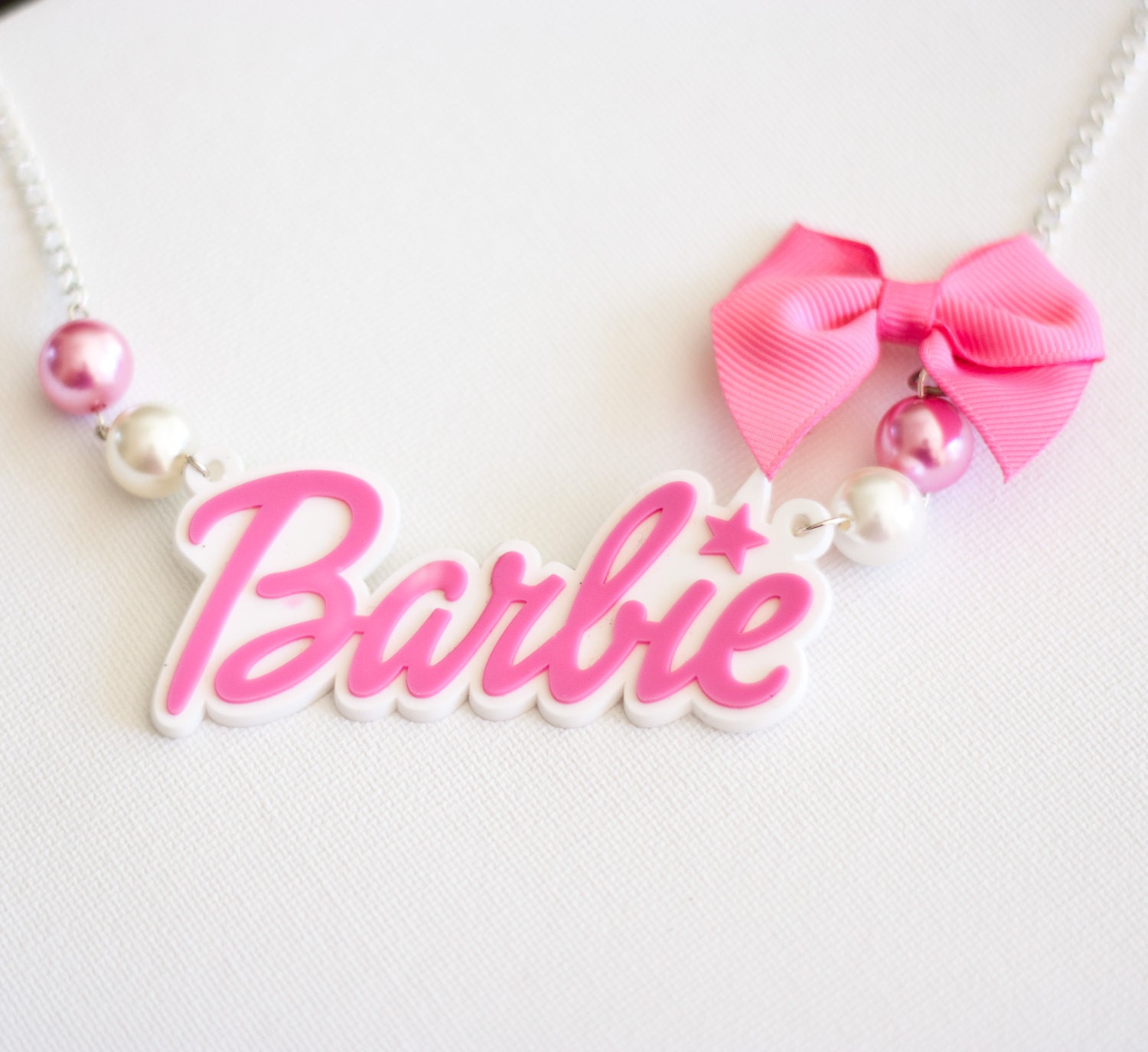 Items similar to Pink and White Barbie Child Necklace on Etsy