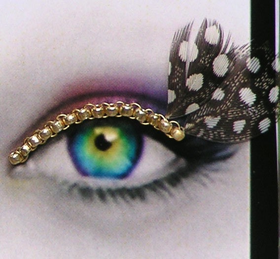 24k Gold Plated Eyelash Jewelry with spotted feathers