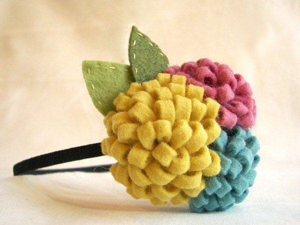 Buy one get one FREE -- Pom Pom Headband with 3 colorful wool felt flowers