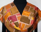 Hand Painted Silk Scarf Summer Fields. Scarf in Terracotta, Brown and Brick. Size 11x60. Silk Scarves Colorado. 100% silk. MADE to ORDER.