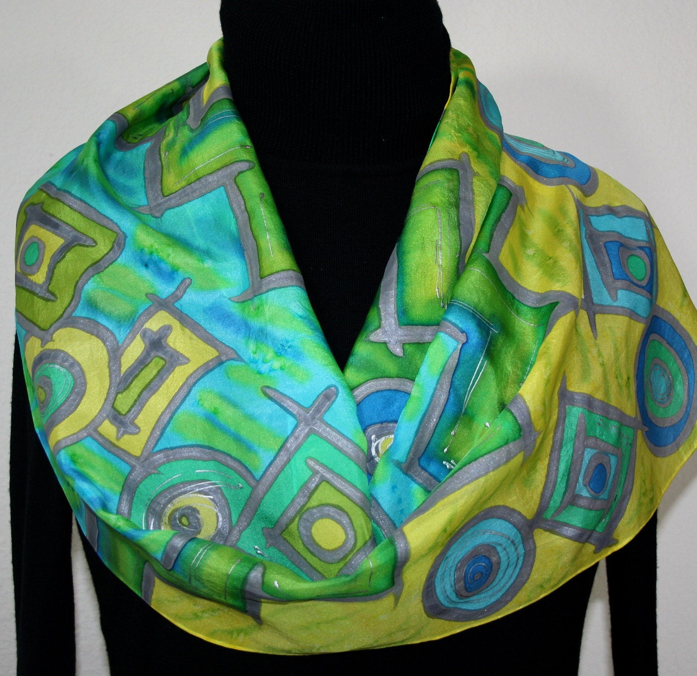 Hand Painted Silk Scarf Lime Light. Silk Scarf in Lime and Green. Size 11x60. Made in Colorado. 100% silk. MADE TO ORDER.