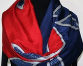 Silk Scarf Midnight Blues. Hand Painted Silk Wrap in Red and Navy Blue. Size LARGE wrap 21x70. Made in Colorado. 100% silk. Made to order.