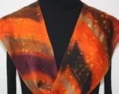 Fall Colors Hand Painted Silk Scarf. Silk Scarf in Brown, Burgundy and Terracotta. Size 8x52. Colorado silk scarf. 100% silk. Made to order.