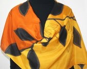 Hand Painted Silk Scarf Magic Tree. Silk Scarf in Yellow, Terracotta and Back. Size Large 21x70. Made in Colorado. 100% silk. MADE TO ORDER.