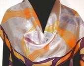 Hand Painted Silk Scarf Five Crocuses. Silk Scarf in Lavender and Amber. Size 14x70. Made in Colorado. 100% silk. MADE TO ORDER.