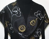 Black Hand Painted Silk Scarf Night Whisper. Silk Scarf in Black, Silver and Gold. Size 11x60. Made in Colorado. 100% silk. Made to order.