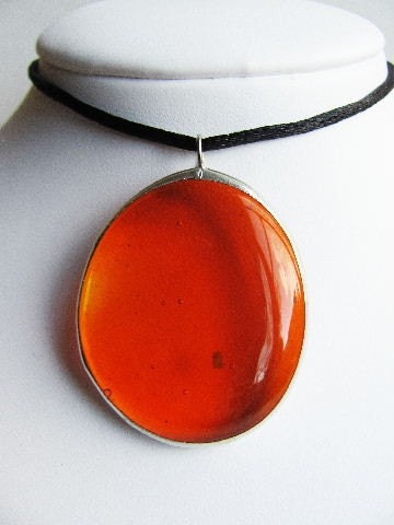 Large Sunset Orange Stained Glass Pendant Necklace