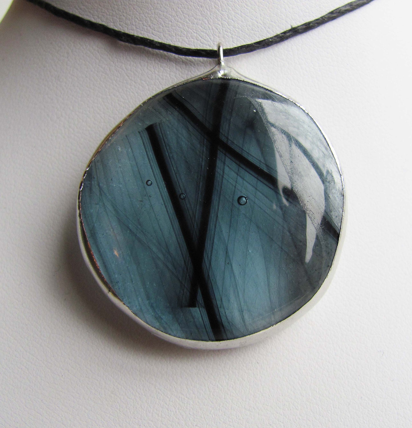 Reserved for Dailydose giveaway. Quartz, Tourmaline, Fused Glass Pendant, Smokey Glass Necklace, Stained Glass Pendant, Hot Glass