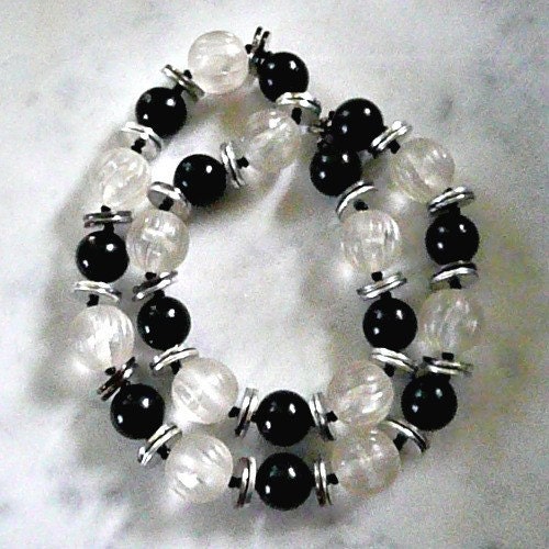 Black and Clear-Frosted Beaded Necklace with Disks