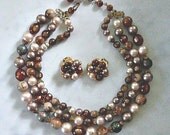 STUNNING MultiColor Necklace and Earrings Set, 1960s Vintage, Iridescent, Lovely, Feminine