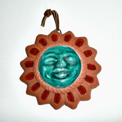 Mexican Sun Clay Pottery Ornament, 4 Inches, Colorful