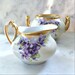 RESERVED for REBECCA - EXQUISITE Limoges Violets Creamer and Sugar, 1940s, Gorgeous Hand Painted Flowers with Luxurious Gold