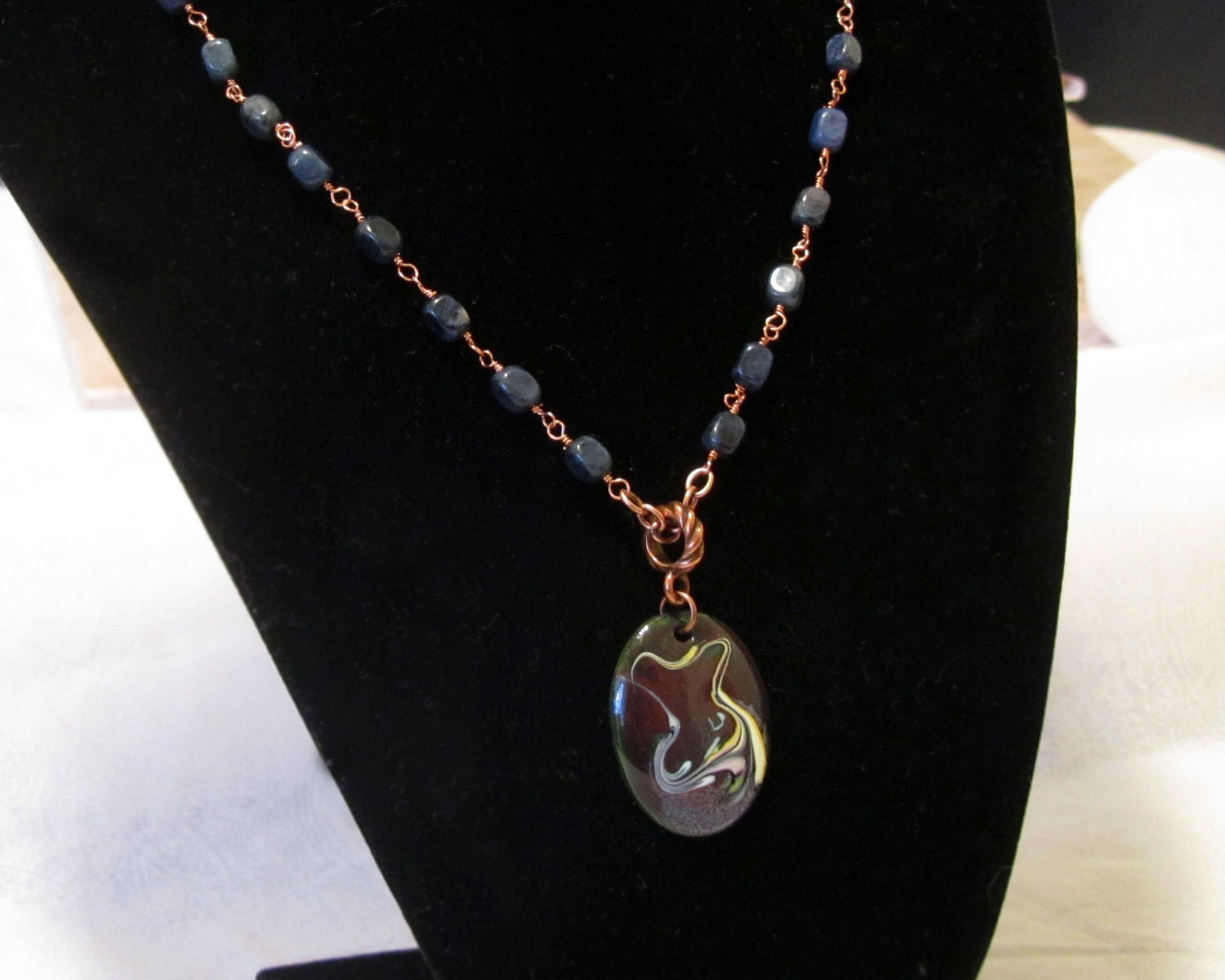 Unique Pendant Copper and Dumortierite Necklace