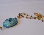 Dakota Sky - Agate and Crystal - Blue and Gold - Pendant Necklace Inspired by the Prairie