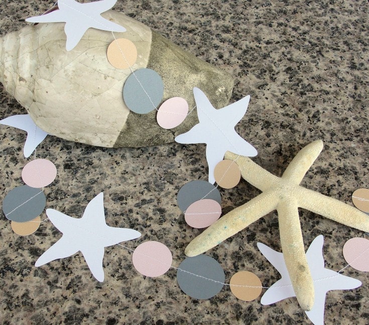 Wedding Garland Sewn Paper Starfish Garland, Beach Wedding Decor Neutrals, 8 feet