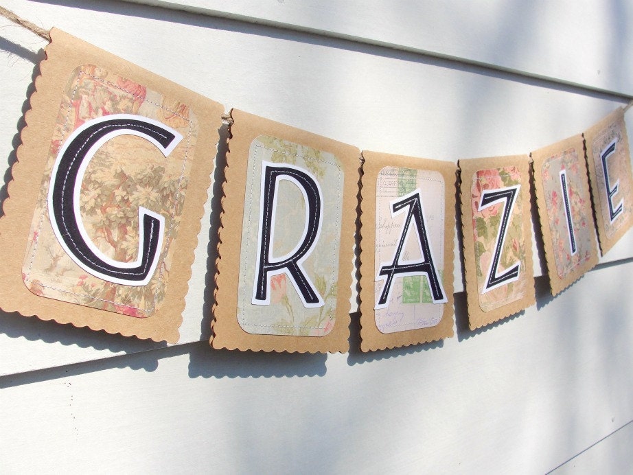 Wedding Garland GRAZIE Wedding Banner, Shabby Vintage Chic Style