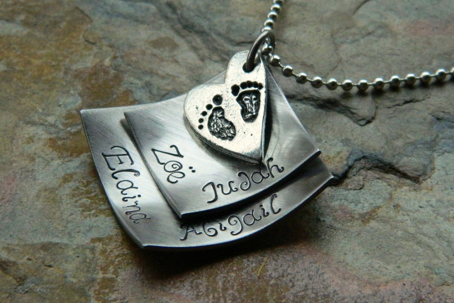 Handstamped Name Necklace - Layered Diamond Necklace - Choose a Charm - Stainless Steel - The Megan Design