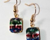 Vintage Iris striped colour crystal gold earrings