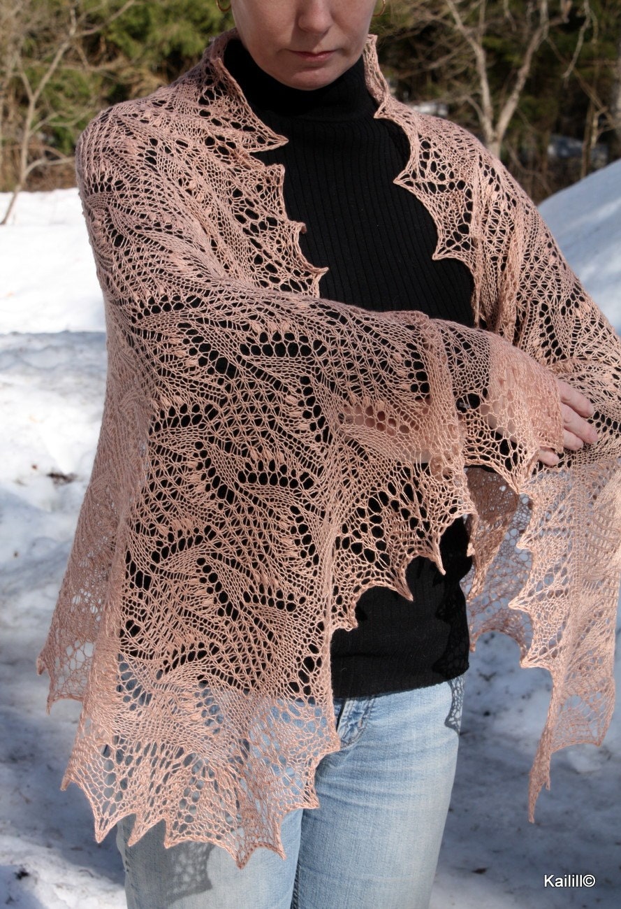 Pasque flower motif shawl wrap stole hand knitted cashmere silk original estonian lace by Kailill