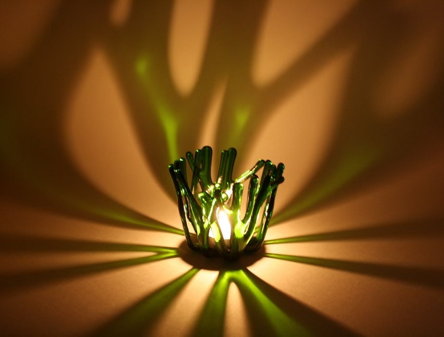 Glass Candle Holder Green Fused Glass