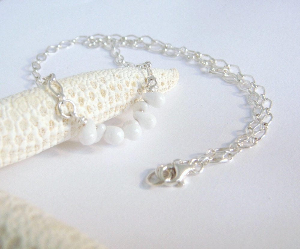 White Beaded Necklace, Modern, Mini Czech Glass Beads