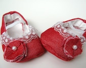 CLOSE OUT SALE - Baby Girl Shoes - Red Mary Janes - Vintage Inspired