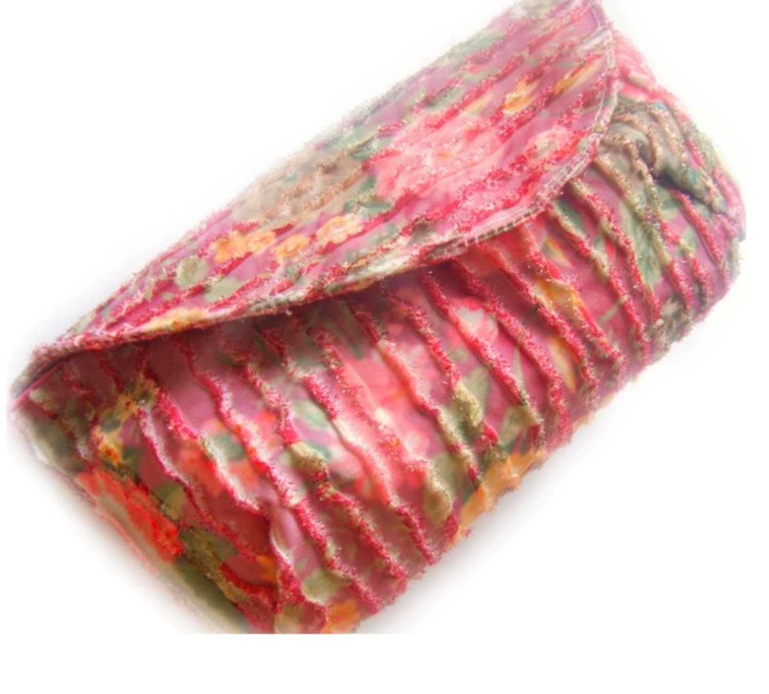 Envelope Clutch Purse Honeysuckle Pink Velvet Floral Print