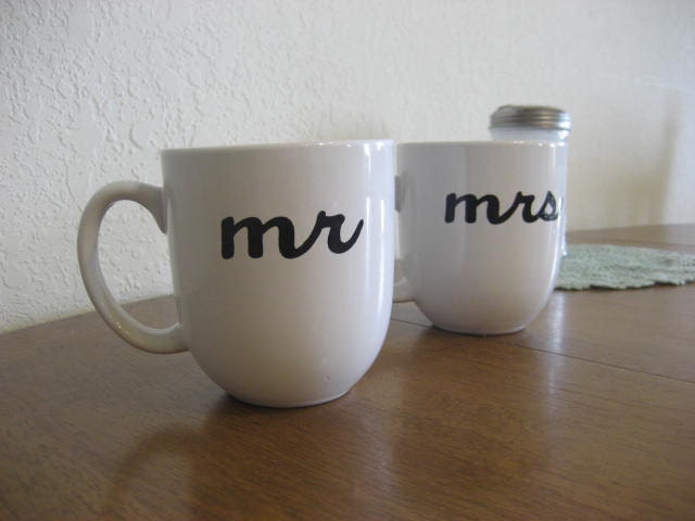 Only 1 Set Left - White Mr & Mrs Hand Painted Coffee Mugs - Ready To Ship