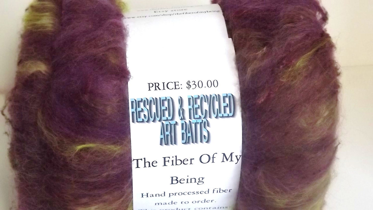 Spinning Fiber- Rescued and Recycled Art Batts - chartreuse and plum 25% off