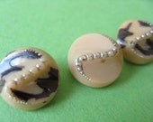 3 Sparkly Cream and Brown Glass Shank Buttons