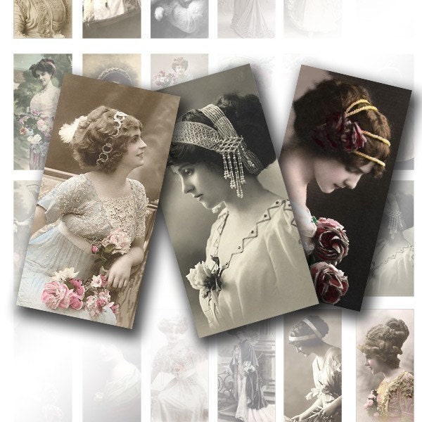 Digital collage sheet 1x2 inch domino Vintage lady Victorian art jewelry making paper supplies download graphics (024) BUY 3 GET 1 FREE