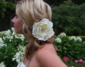 Bridal Flower, Wedding Flower, Peony, Ivory, Silk, Pearls, Rhinestones, Fascinator, Hair Clip