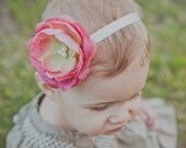 Flower Girl,  Headband, Floral Crown, Baby girl, Pink, Green, Silk, Pearls
