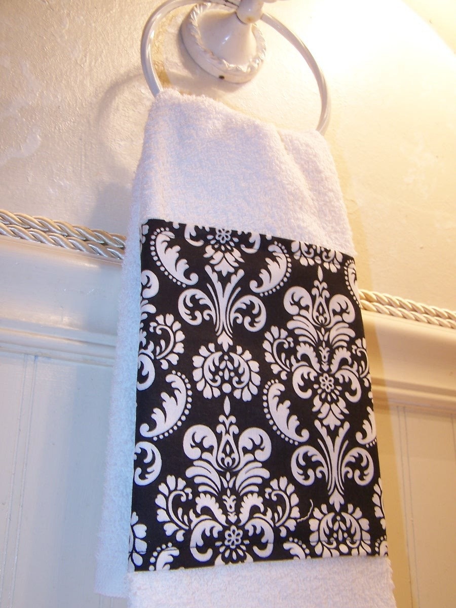 Items similar to Black Damask Hand Towel Set Handmade in NJ on Etsy