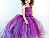 Tutu Flower Girl Dress, Purple, Plum w Detachable Train --Two Piece
