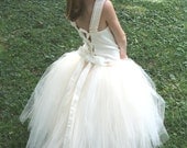 Ivory Flower Girl Tutu Dress w the Original Detachable Train------Many Colors-----Perfect for Weddings---Creme Brulee