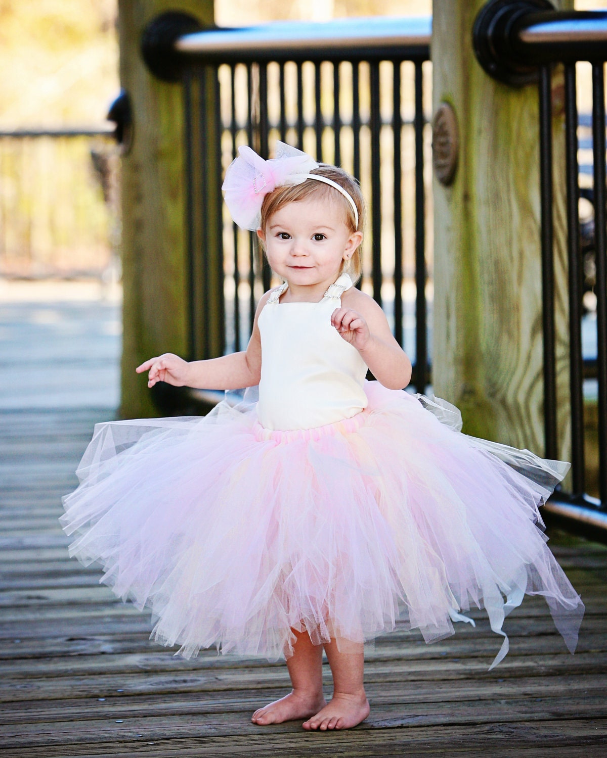 Blush Flower Girl Dress--Tutu and Corset Top--Beautiful Bow and Rhinestones--Many Colors--Perfect for Weddings or Portraits